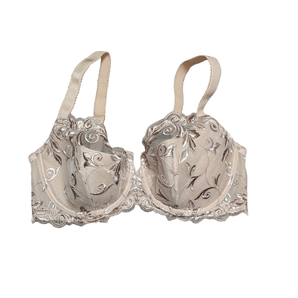 Soma Women's Elegant Beige Embroidered Bra Size 34DD